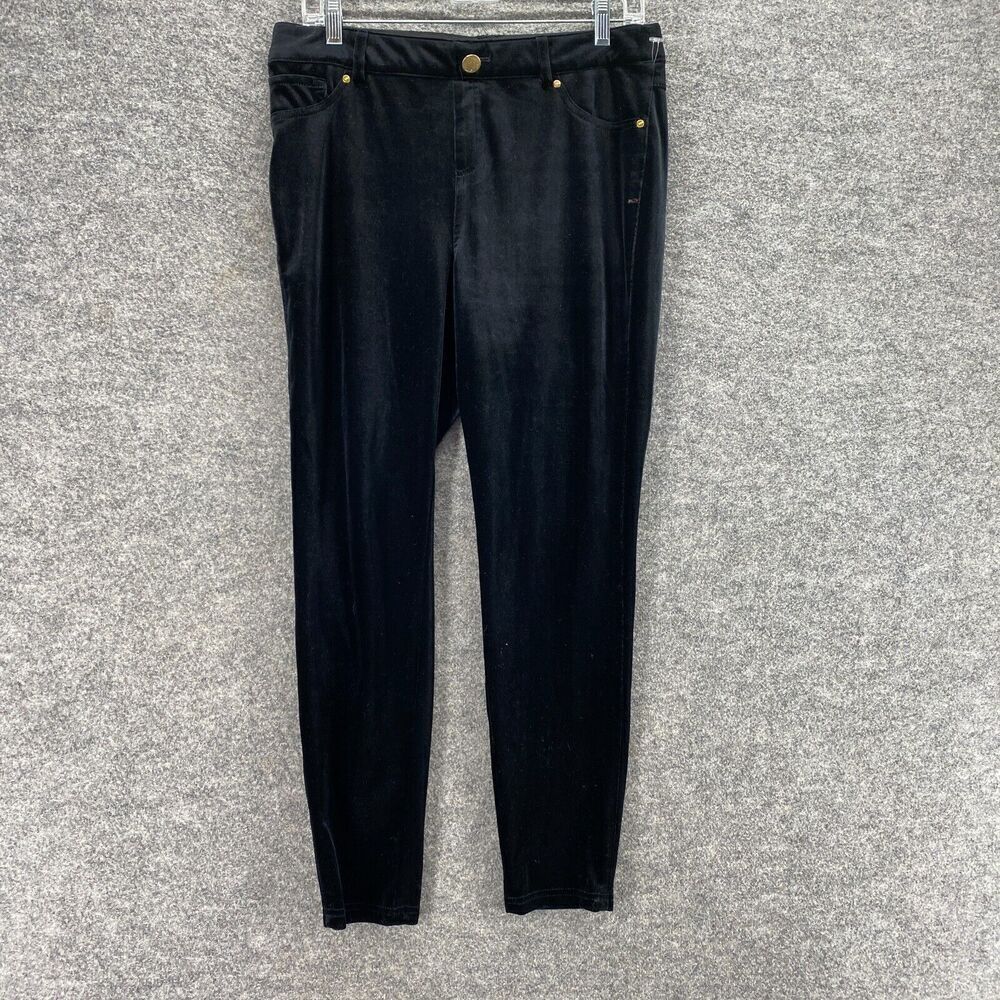 INC International Concepts Pants Women PL Petite Black Mid Rise Skinny Velvet